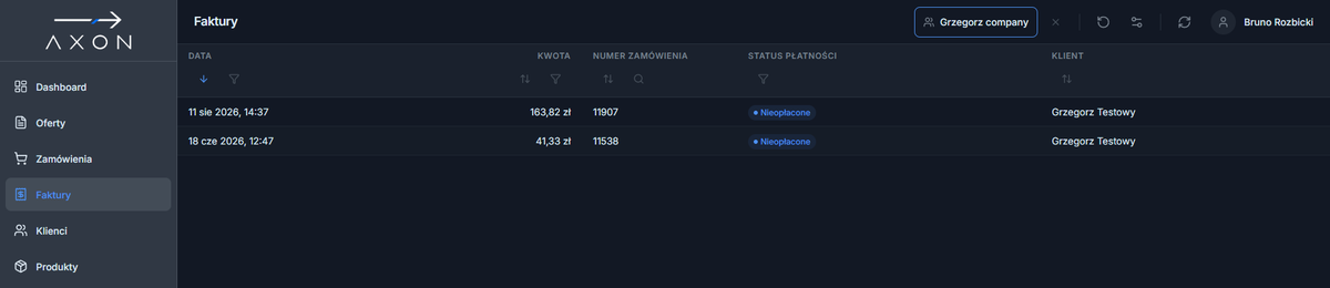 Rys. 14. Lista z aktywnym wyborem klienta