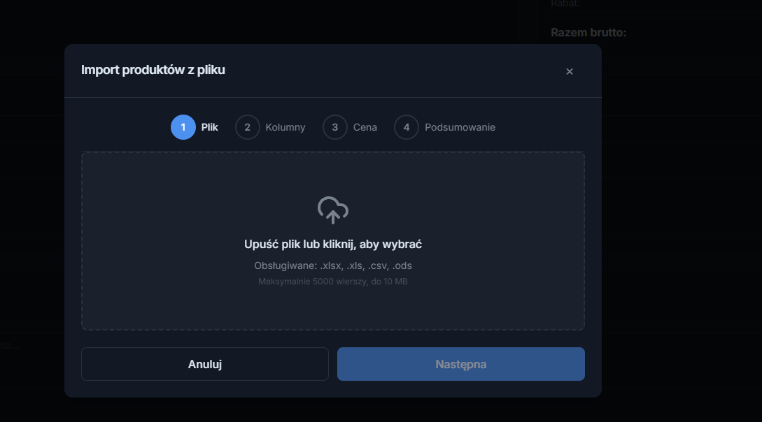Rys. 20. Import produktów z pliku, krok Plik